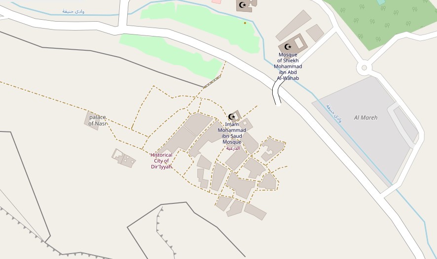 Dir'iyah current day guide plan copyright OpenStreetMap Diriyah_OpenStreetMap 886 x 526