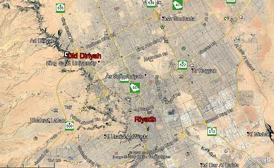 Dir'iyah location map copyright Google